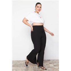 Trendyol Curve Siyah İspanyol Paça Yırtmaçlı Flare Örme Büyük Beden Pantolon TBBAW23AR00030