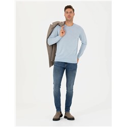 Açık Mavi Slim Fit Basic Kazak