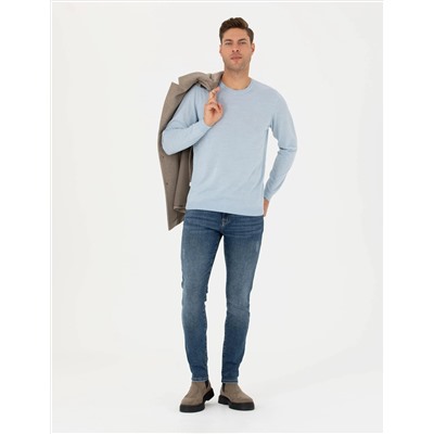 Açık Mavi Slim Fit Basic Kazak