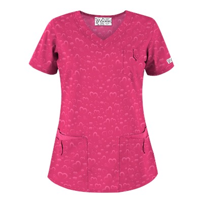 UA Forever Hearts Fuchsia Print Scrub Top