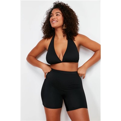 Siyah Yüksek Bel Vücuda Oturan Mini Şort Örme Büyük Beden Bikini Altı TBBSS24CR00008