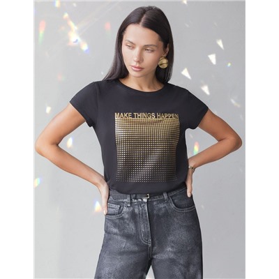 Нарядная футболка с блестящим принтом