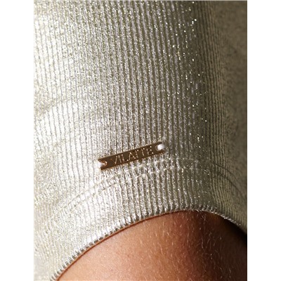 Футболка облегающая из хлопка в рубчик с вырезом лодочка с матовым покрытием металлик