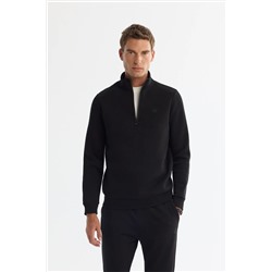 Avva, Erkek Siyah Dik Yaka Fermuarlı 3 Iplik Şardonlu Sweatshirt E001020
