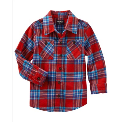 2-Pocket Plaid Button-Front Shirt
