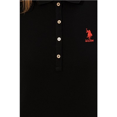 Kadın Siyah Basic Polo Yaka Tişört
