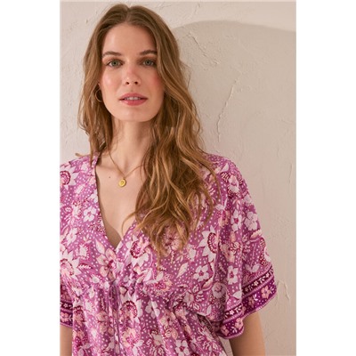 Camisola corta estampado flores morado
