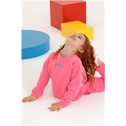 Çocuk Pembe Basic Bisiklet Yaka Sweatshirt