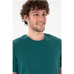 Erkek Regular Fit Bisiklet Yaka Koyu Yeşil Basic Tişört