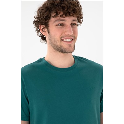 Erkek Regular Fit Bisiklet Yaka Koyu Yeşil Basic Tişört