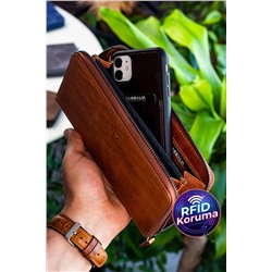 Garbalia, Unisex Taba Murphy Crazy Deri Telefon Bölmeli Mıknatıslı Portföy Cüzdan
