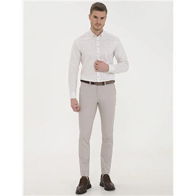 Bej Slim Fit Uzun Kollu Gömlek