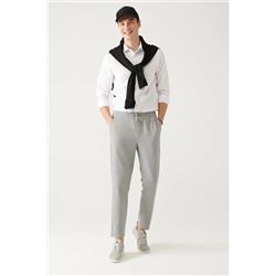 Avva Erkek Açık Gri Yandan Cepli Dokuma Bağcıklı Relaxed Fit Rahat Kesim Jogger Pantolon B003005