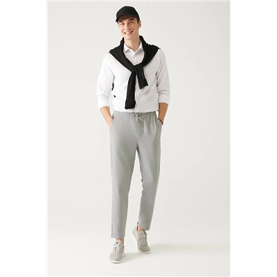 Avva Erkek Açık Gri Yandan Cepli Dokuma Bağcıklı Relaxed Fit Rahat Kesim Jogger Pantolon B003005