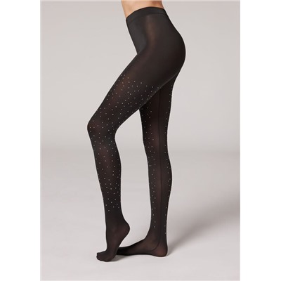 Blickdichte Strumpfhose aus Mikrofaser mit changierendem Strass
