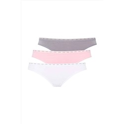 U.S. Polo Assn.Kadın Pamuklu Likralı Pembe - Beyaz - Gri 3'lü Slip