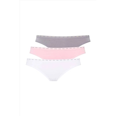 U.S. Polo Assn.Kadın Pamuklu Likralı Pembe - Beyaz - Gri 3'lü Slip