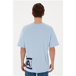 Erkek Comfort Fit Bisiklet Yaka Açık Mavi Tişört