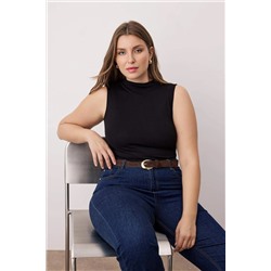 Dik Yaka Vücuda Oturan/Frtted Viskon Ribana Örme Büyük Beden Bluz TBBAW26AF00049