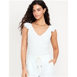 Ruffle-Trim Mixed Material Top
