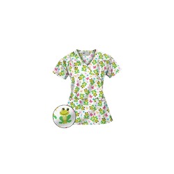 UA Froggy Bliss White Mock Wrap Print Scrub Top