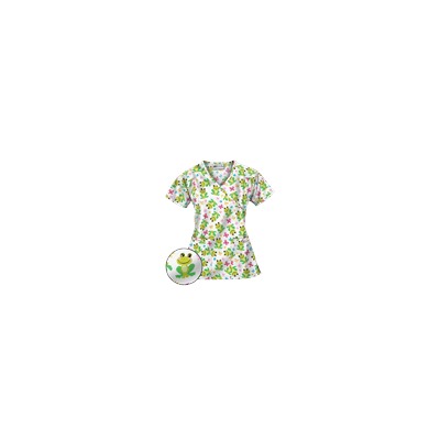 UA Froggy Bliss White Mock Wrap Print Scrub Top