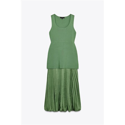 PLEATED KNIT COMBINATION DRESS