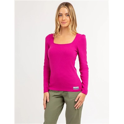 LONG SLEEVE SQUARE NECK RIBBED TOP