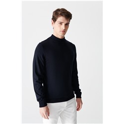 Lacivert Yarım Balıkçı Yaka Tüylenmeyen Unisex Triko Kazak