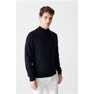 Lacivert Yarım Balıkçı Yaka Tüylenmeyen Unisex Triko Kazak