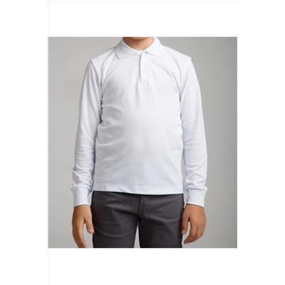 Dragora Uzun Kollu Beyaz Genç Boy Lise Okul Lakos Polo Yaka T-shirt uzuntshirt