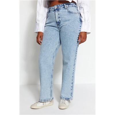 Açık Mavi Yüksek Bel Comfort Straight Fit Büyük Beden Jeans TBBAW24CJ00045