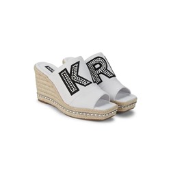KARL LAGERFELD PARIS Cree Leather & Raffia Wedge Mules