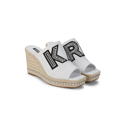 KARL LAGERFELD PARIS Cree Leather & Raffia Wedge Mules