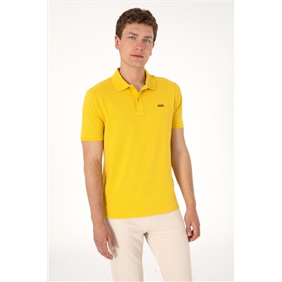 Erkek Regular Fit Polo Yaka Sarı Basic Tişört
