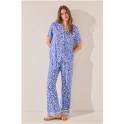 Pijama camisero largo print flores azul