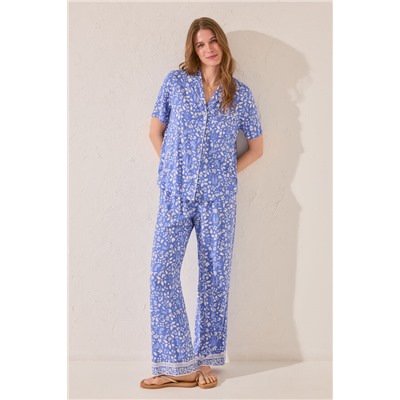 Pijama camisero largo print flores azul