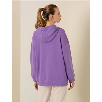 Lila Oversize Kapüşonlu Sweatshirt