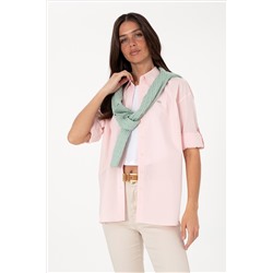 Kadın Açık Pembe Uzun Kollu Tunik Gömlek