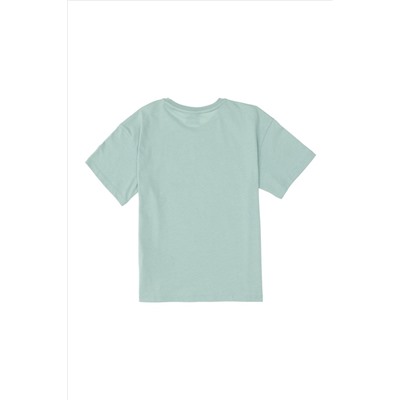 Erkek Çocuk Su Yeşili Oversize Bisiklet Yaka Tişört