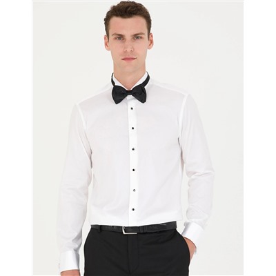 Beyaz Slim Fit Smokin Gömlek