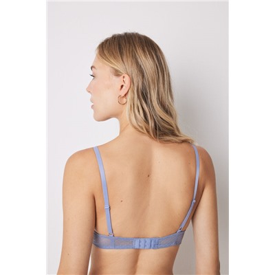 GORGEOUS Sujetador push up relleno encaje tul plumeti azul