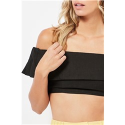 Top crop de lino - Negro