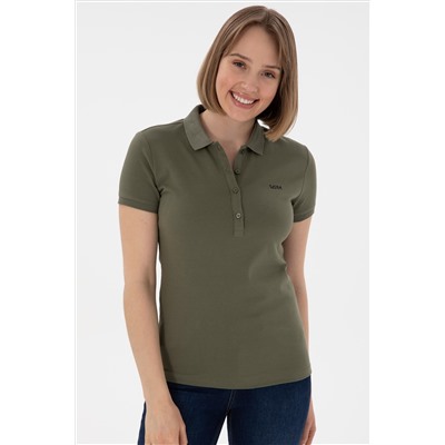 Kadın Koyu Haki Basic Polo Yaka Tişört