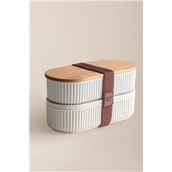 Magou Ahşap Kapaklı 2'li Lunch Box - Kahverengi - 1000 ml