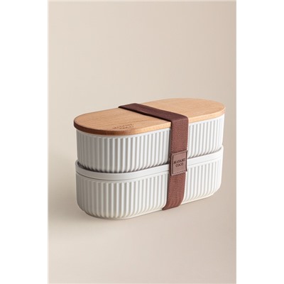 Magou Ahşap Kapaklı 2'li Lunch Box - Kahverengi - 1000 ml