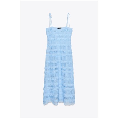 POINTELLE RUFFLED KNIT DRESS
