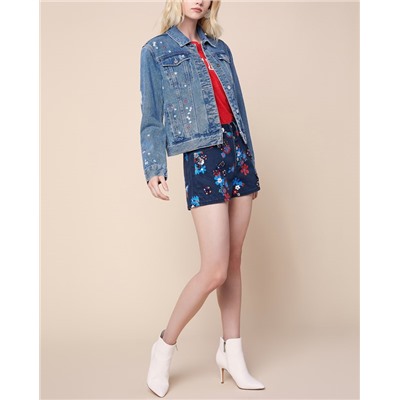JXJC Floral Embroidered Denim Jacket