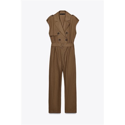 LINEN BLEND JUMPSUIT WITH BELT