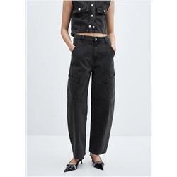 Jeans slouchy cargo tiro medio